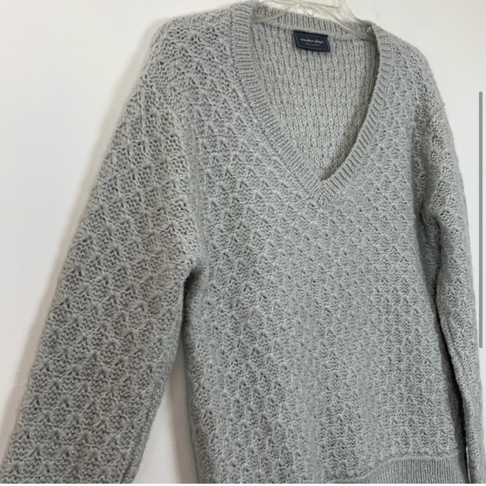 Wooden Ships Textured V-Neck Mohair Wool Blend Sweater - Picture 3 of 7